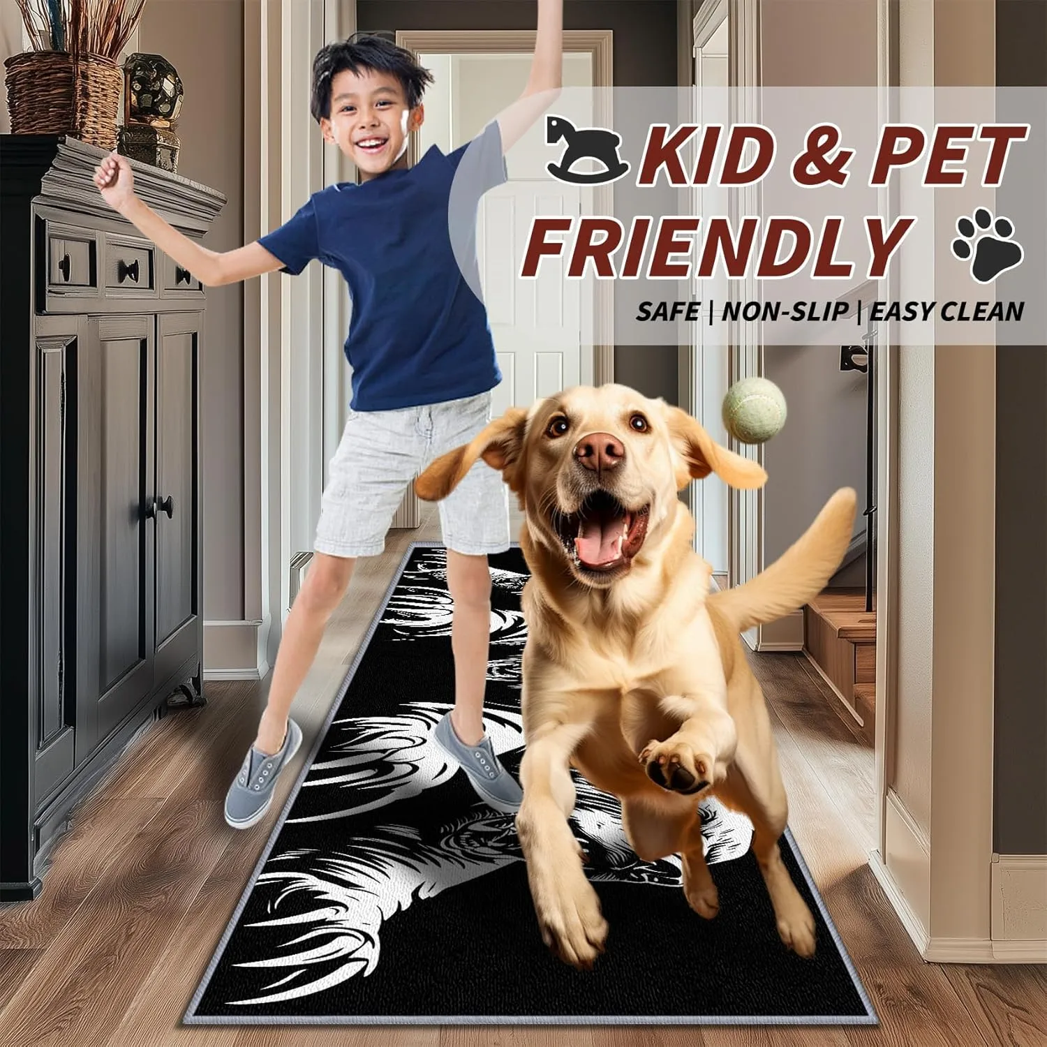Bear Rugs for Living Room, Bear Runner Rug, 2x6ft, Man Cave Black and White Wildlife Runners for Hallways, Teens Cabin Animal Runner Rug Non Slip Soft - Bear Home Decor