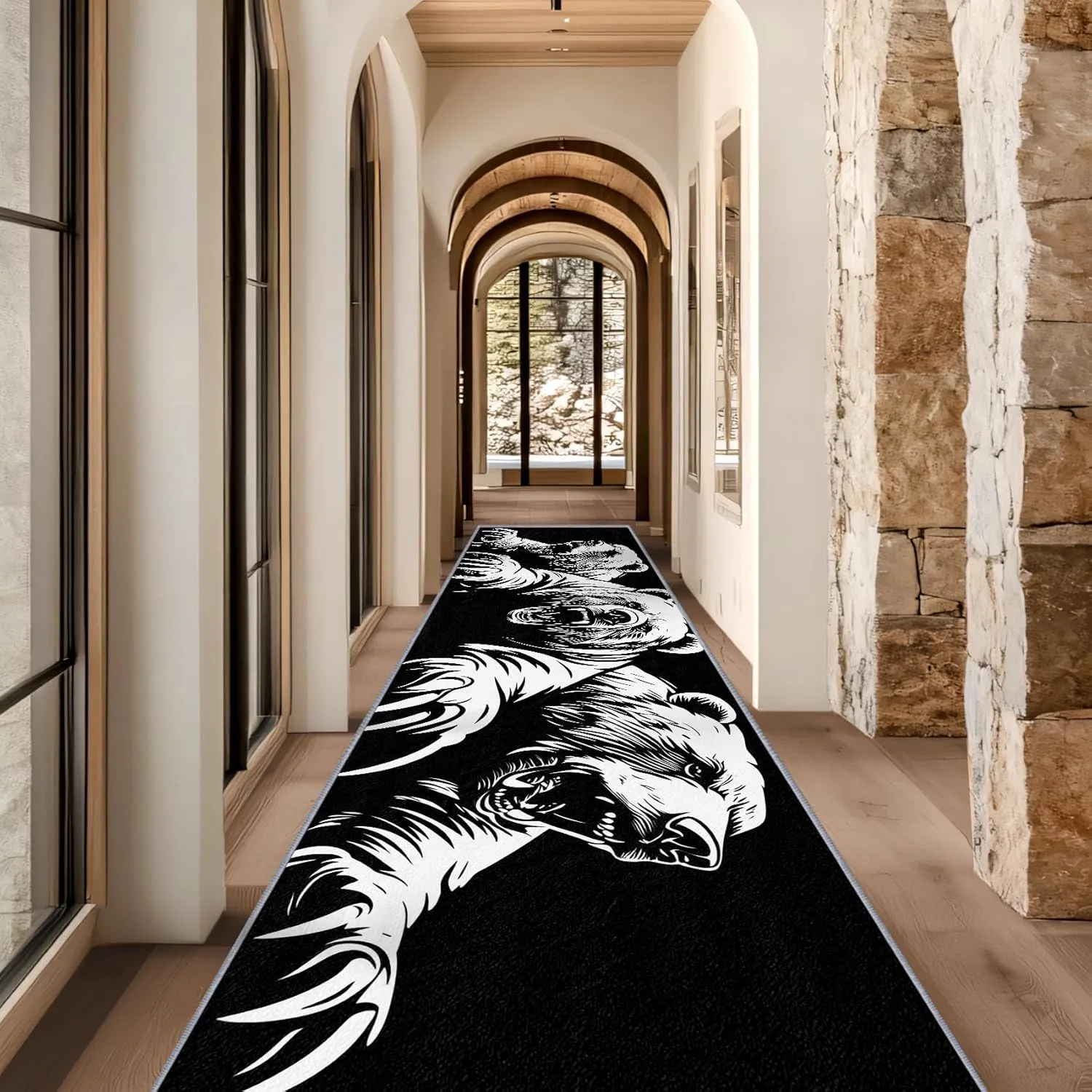 Bear Rugs for Living Room, Bear Runner Rug, 2x6ft, Man Cave Black and White Wildlife Runners for Hallways, Teens Cabin Animal Runner Rug Non Slip Soft - Bear Home Decor