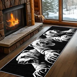 Bear Rugs for Living Room, Bear Runner Rug, 2x6ft, Man Cave Black and White Wildlife Runners for Hallways, Teens Cabin Animal Runner Rug Non Slip Soft - Bear Home Decor