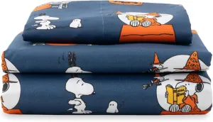 Berkshire Blanket Peanuts® Kids Sheet Set Twin Size - 3 Pieces,Cute Character Snoopy Printed Soft Microfiber Bed Sheets,Halloween Magic Potions Sheet Navy
