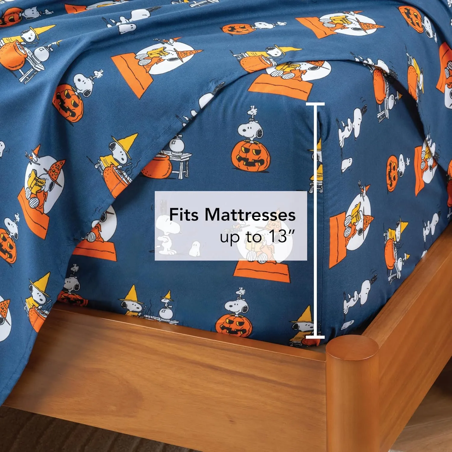 Berkshire Blanket Peanuts® Kids Sheet Set Twin Size - 3 Pieces,Cute Character Snoopy Printed Soft Microfiber Bed Sheets,Halloween Magic Potions Sheet Navy