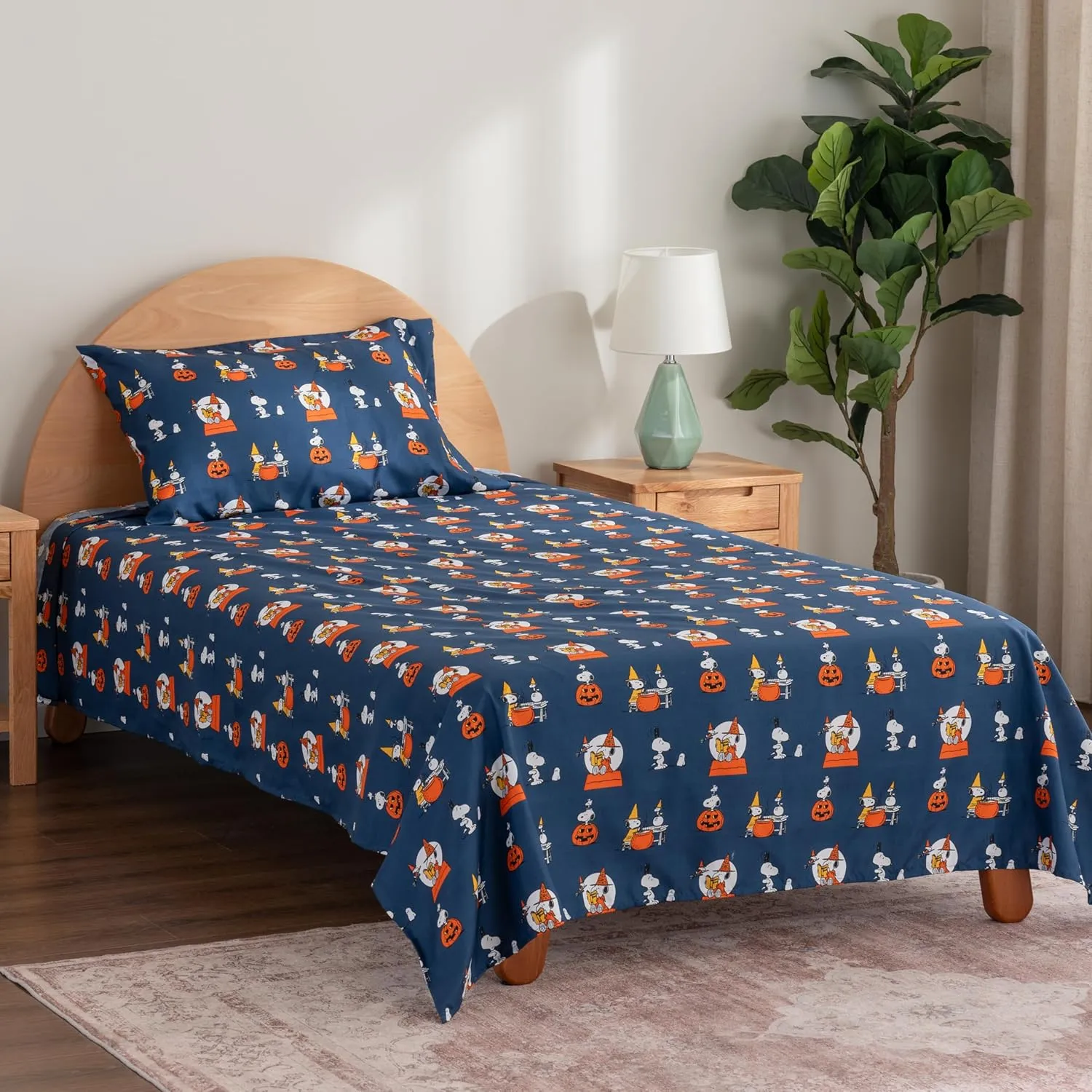 Berkshire Blanket Peanuts® Kids Sheet Set Twin Size - 3 Pieces,Cute Character Snoopy Printed Soft Microfiber Bed Sheets,Halloween Magic Potions Sheet Navy