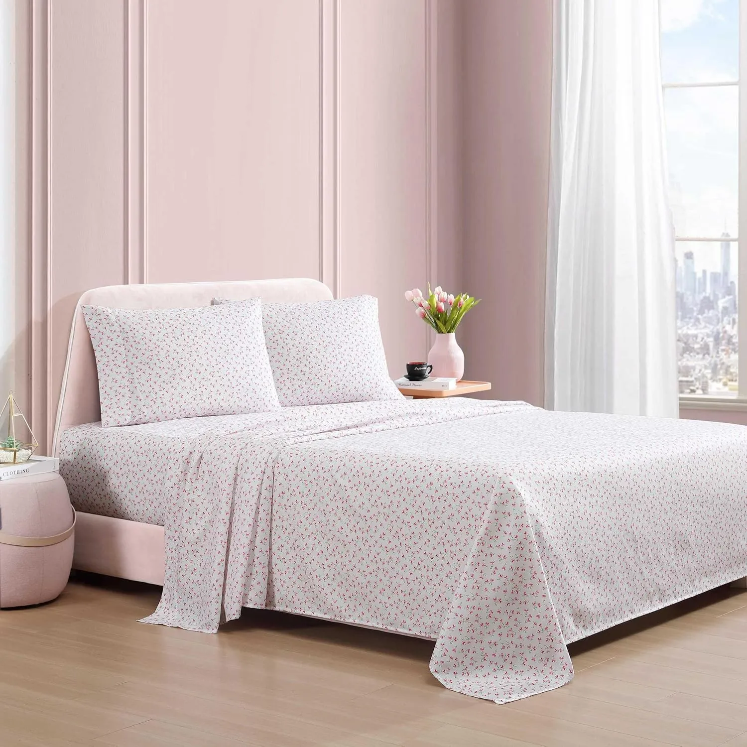 Betsey Johnson - King Bed Sheets, Super Soft & Lightweight Bedding with Matching Pillowcases, Fade & Wrinkle Resistant (Ballet Floral Pink, King)