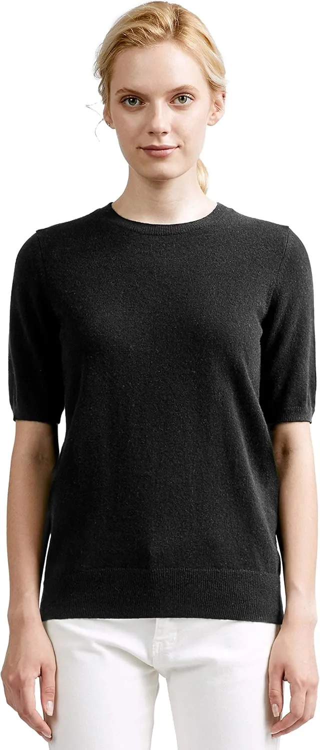 BEYOND FASHION Women's T Shirt Crew Neck Short Sleeve Pullover -100% Pure Cashmere - Heavenly Soft