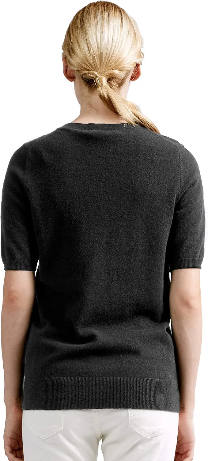 BEYOND FASHION Women's T Shirt Crew Neck Short Sleeve Pullover -100% Pure Cashmere - Heavenly Soft