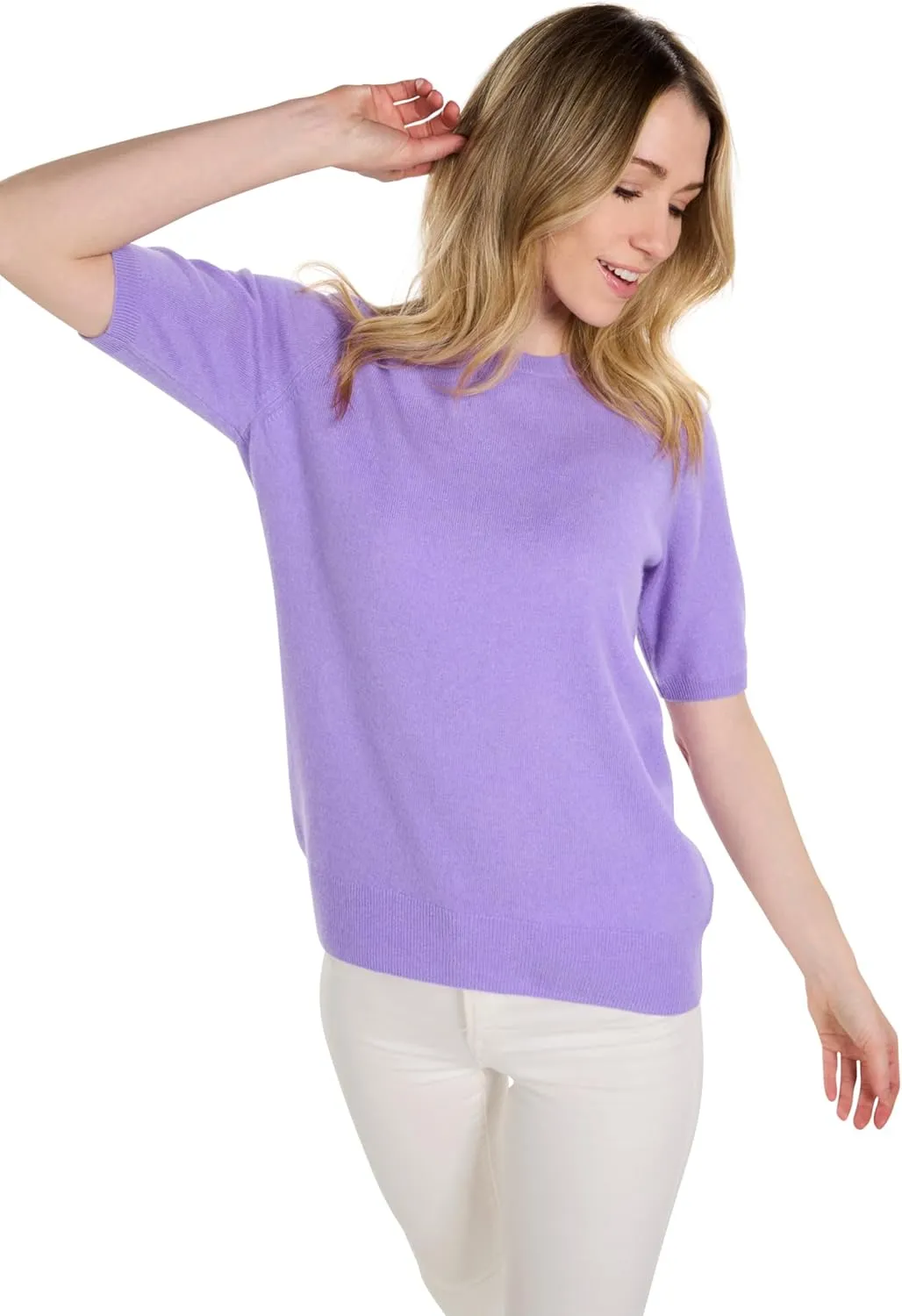 BEYOND FASHION Women's T Shirt Crew Neck Short Sleeve Pullover -100% Pure Cashmere - Heavenly Soft