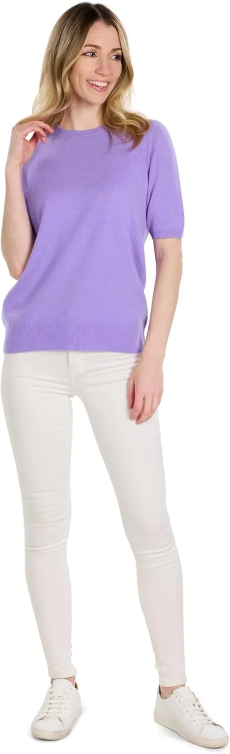 BEYOND FASHION Women's T Shirt Crew Neck Short Sleeve Pullover -100% Pure Cashmere - Heavenly Soft