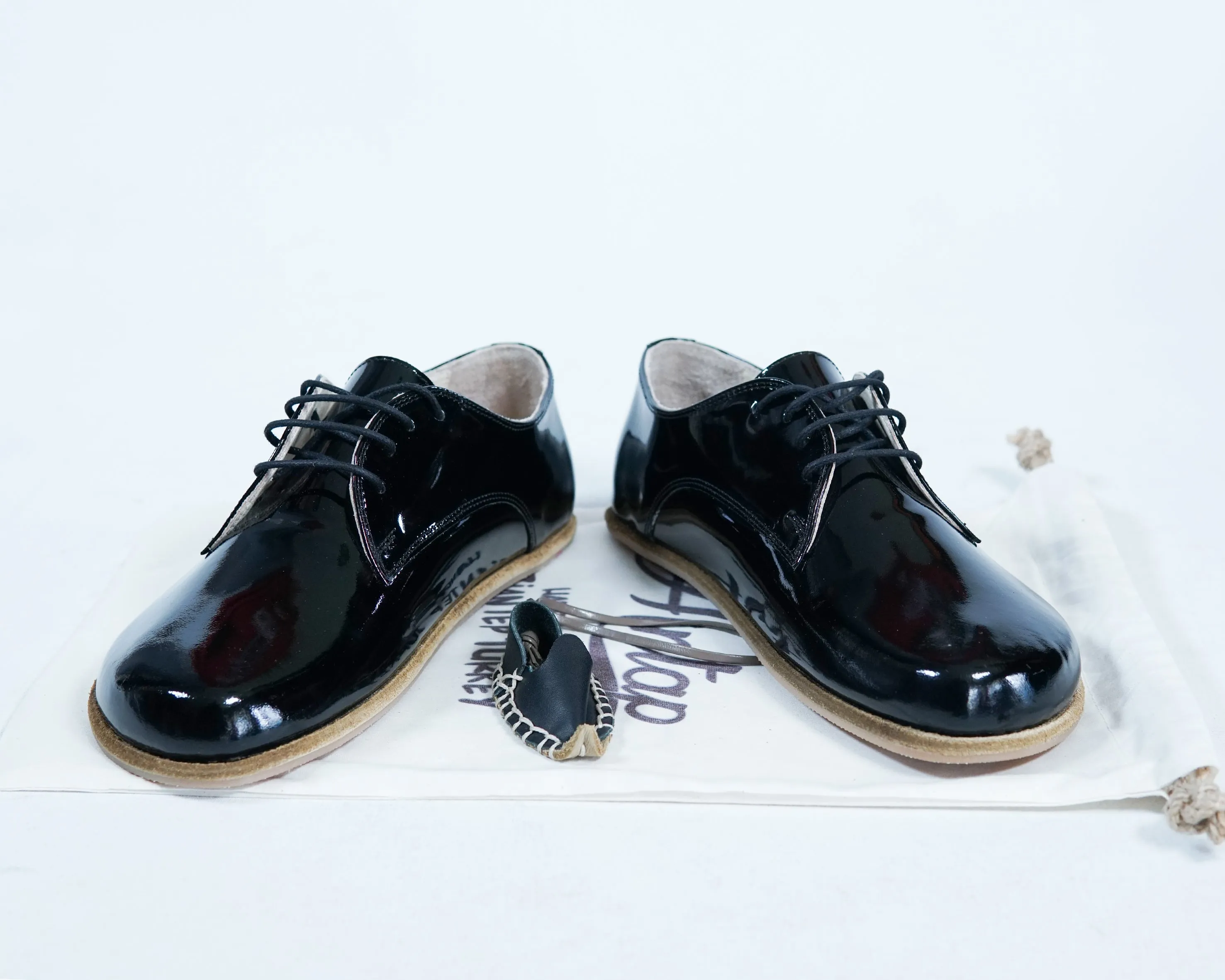 Black Oxford Wide Barefoot Patent Leather Handmade Shoes