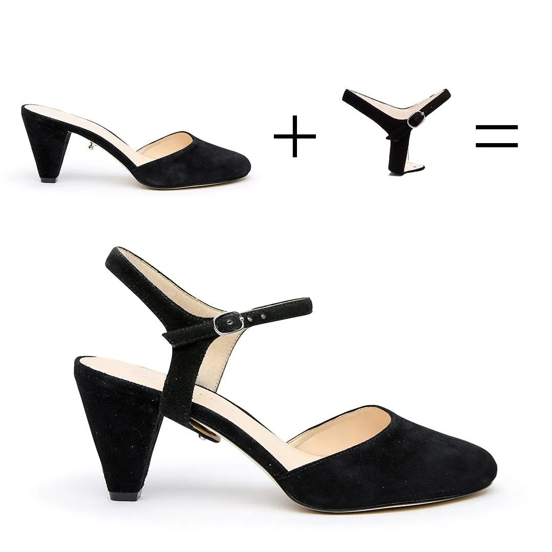 Black Suede Mule   Jackie Strap