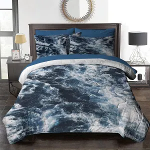 BlessLiving Blue Seawater Comforter Set 8-Piece Nature Inspired Bedding Ocean Water Wave Bed in A Bag - 1 Comforter, 2 Pillow Sham, 1 Flat Sheet, 1 Fitted Sheet, 1 Cushion Cover, 2 Pillowcase (Twin)