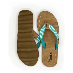 Boho Bold Woven Strap Flip Flops: Teal/White