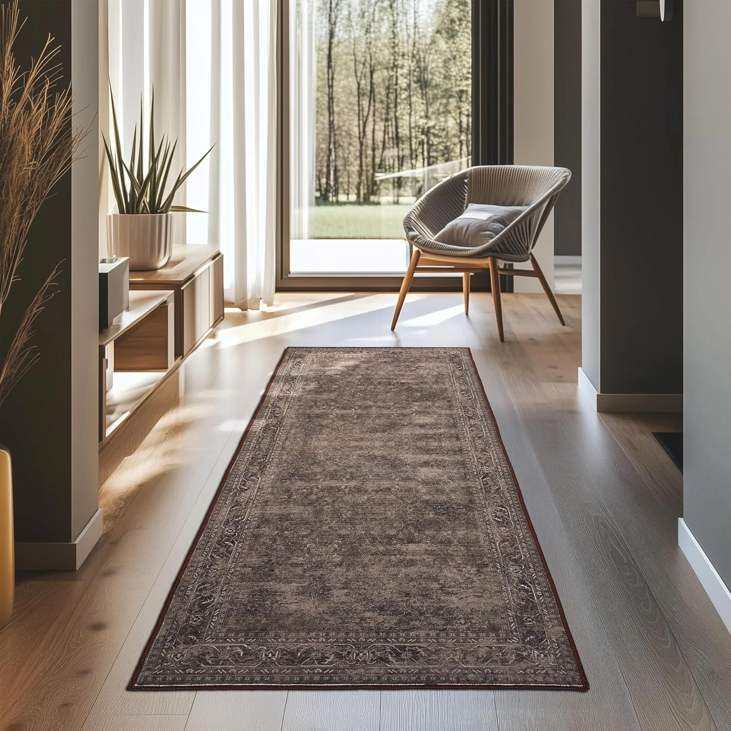 Boho Runner Rug 2x8 ft - Washable Non-Slip Area Rug for Indoor Outdoor Use, Stylish Hallway Carpet Runner for Entryway, Kitchen, and Bedroom