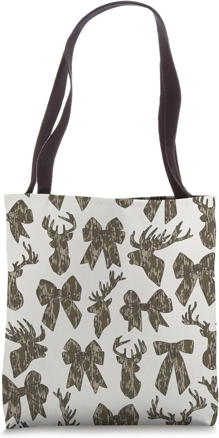 Bottomland Camo Coquette Bow Deer Hunting Women Tote Bag