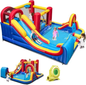 BOUNTECH Inflatable Water Slide, 7-in-1 Surfing Slide Kids Water Park Jump Castle, Water Slides Inflatables for Outdoor w/Big Splash Pool, Big Kids Backyard Party Water Slide Bounce House with Blower