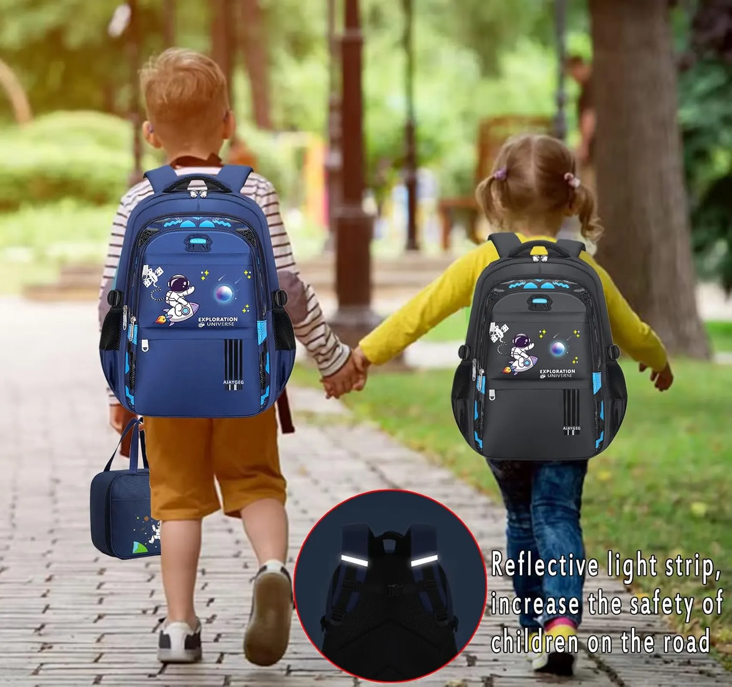 Boy Backpack - Cute Kid Schoolbag, Waterproof Lightweight with Lunch Bag and Pencil Case, Blue (3 PCS Set)