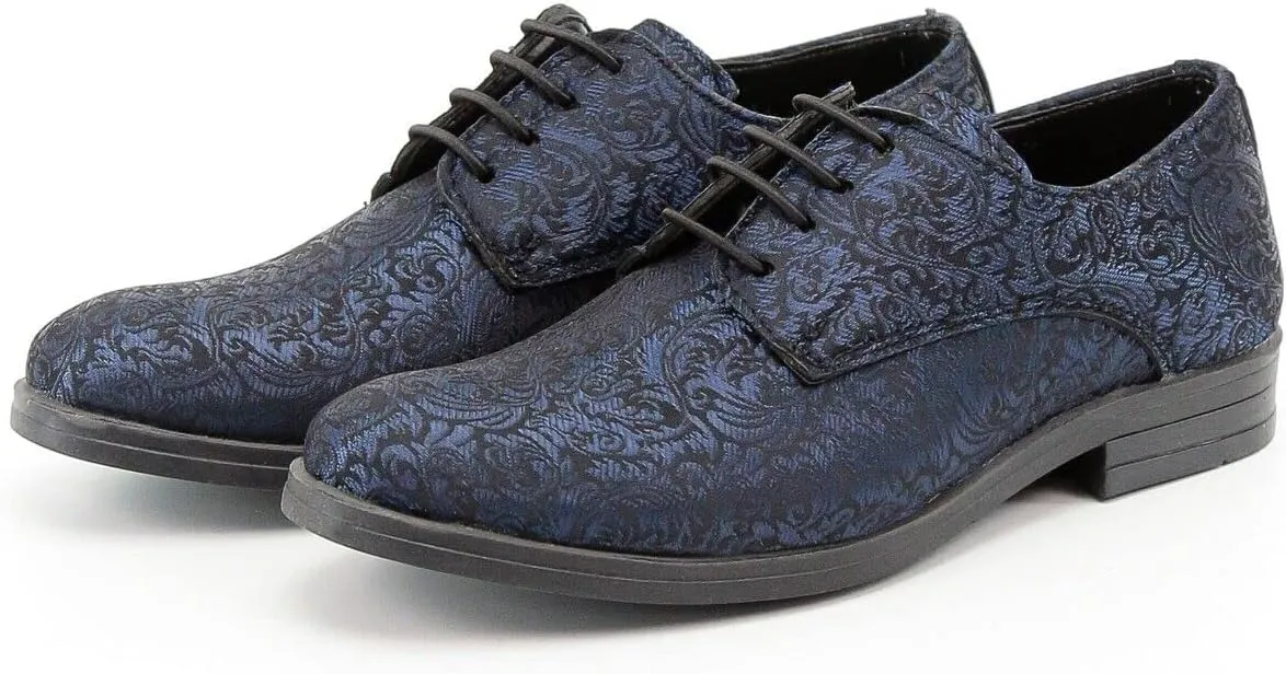 Boys Oxford Paisley Pattern Lace Up Formal Wedding Prom Dress Shoes