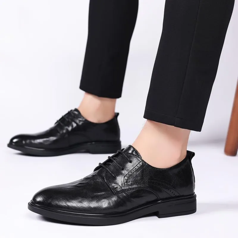 British Style Brogue Wingtip Oxford Men's Classic Dress Leather Shoes Fashionable Lace-up Business Height Increase Shoes