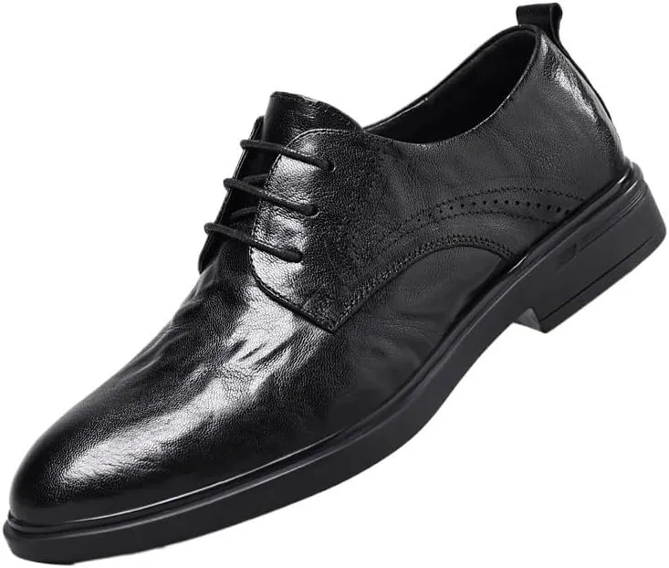 British Style Brogue Wingtip Oxford Men's Classic Dress Leather Shoes Fashionable Lace-up Business Height Increase Shoes