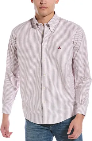 Brooks Brothers Men's Non-Iron Stretch Oxford Sport Shirt Long Sleeve Stripe