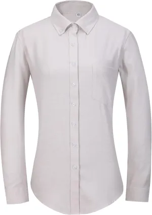 Button Up Shirt Women Long Sleeve Oxford Shirt Classic-Fit Cotton Work Blouse Wrinkle Resistant