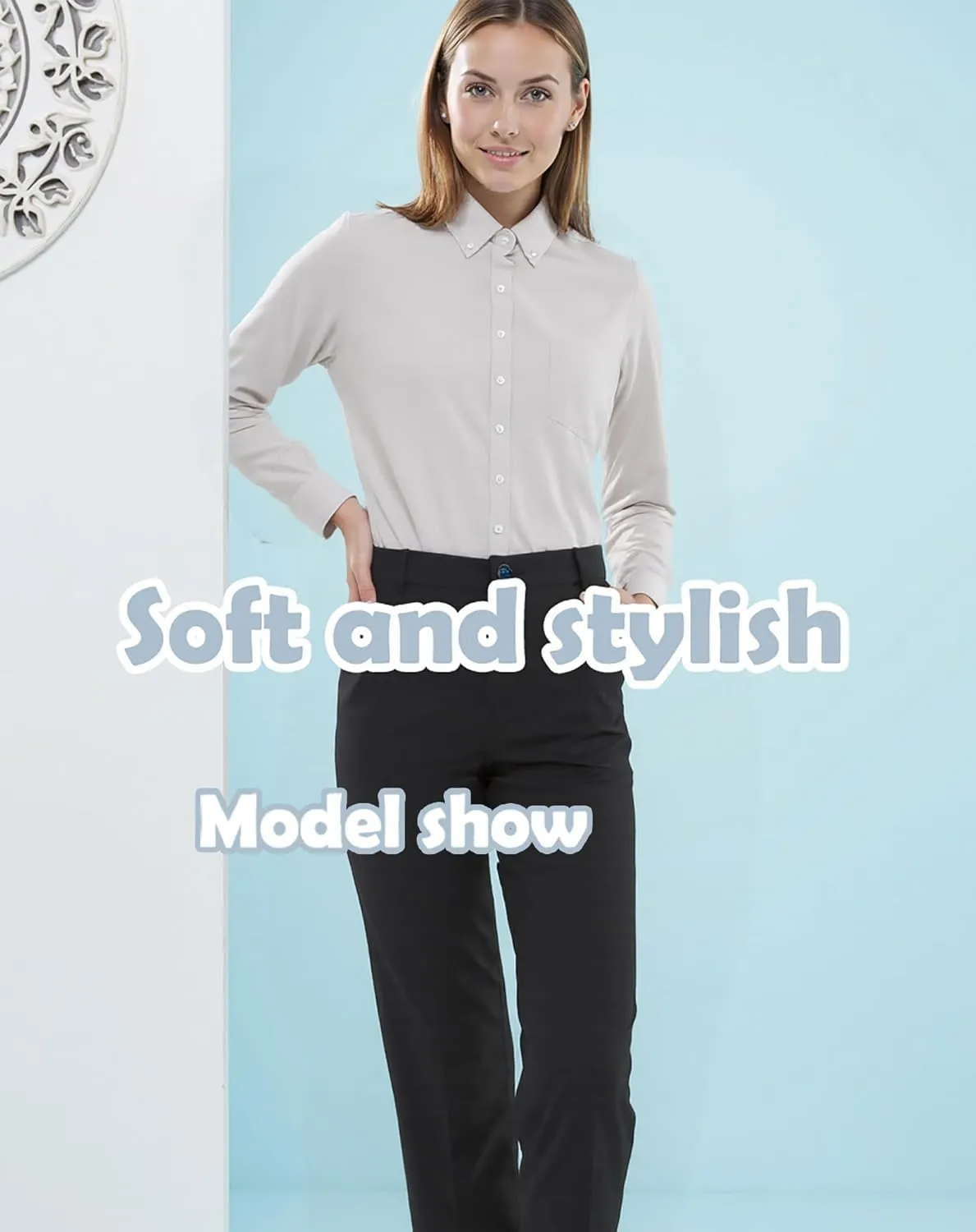 Button Up Shirt Women Long Sleeve Oxford Shirt Classic-Fit Cotton Work Blouse Wrinkle Resistant