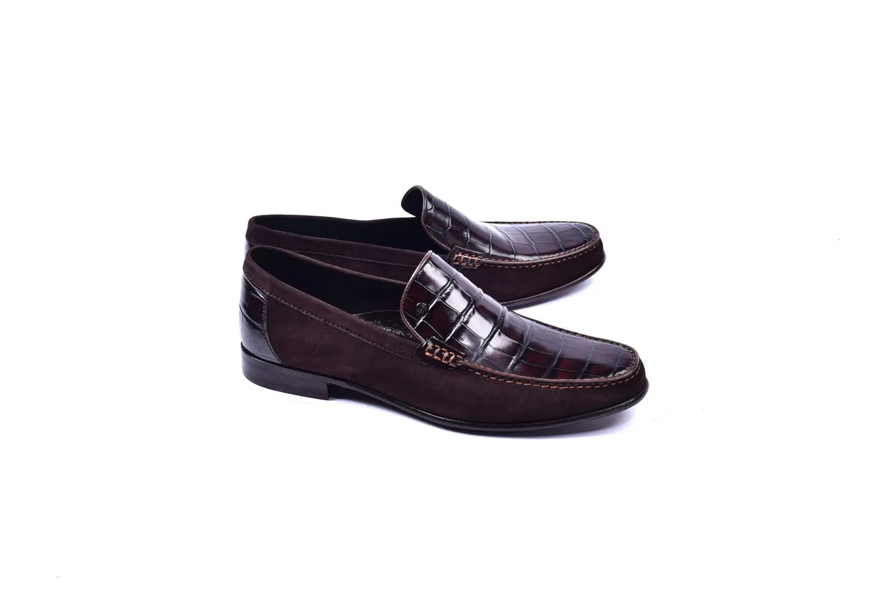 C0014055-3898C Suede and Croco Print Vamp-Brown