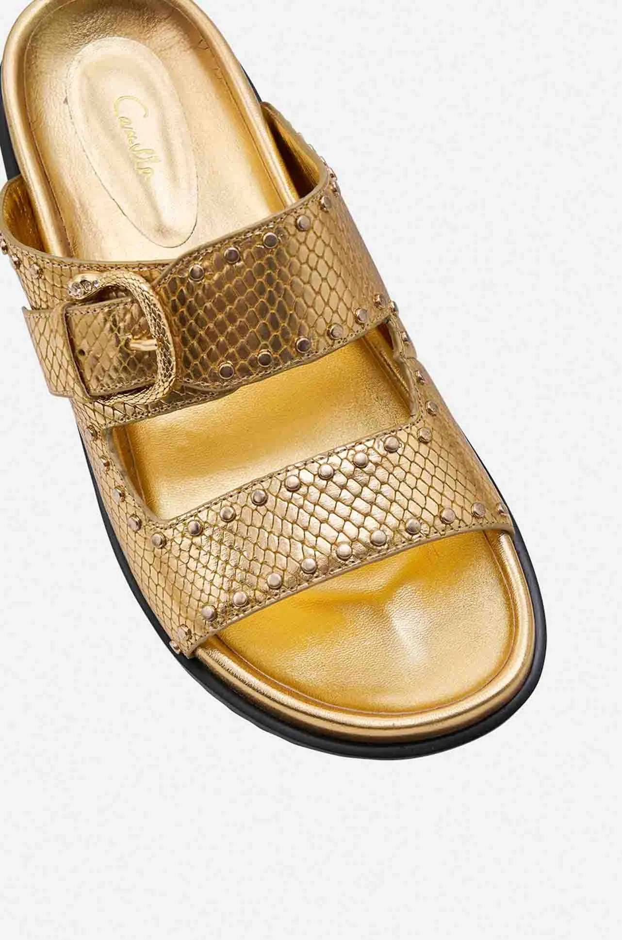 Camilla - Alisa Snake Buckle Sandal in Gold