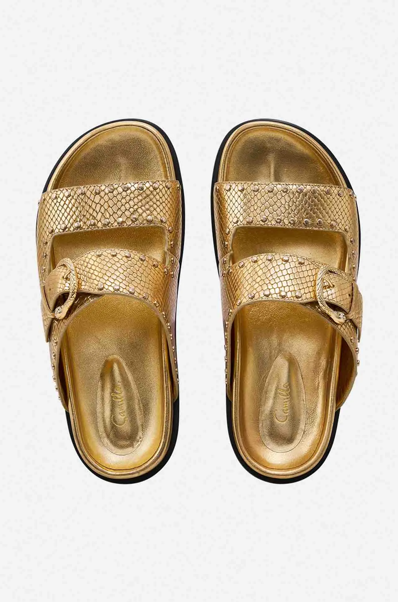 Camilla - Alisa Snake Buckle Sandal in Gold