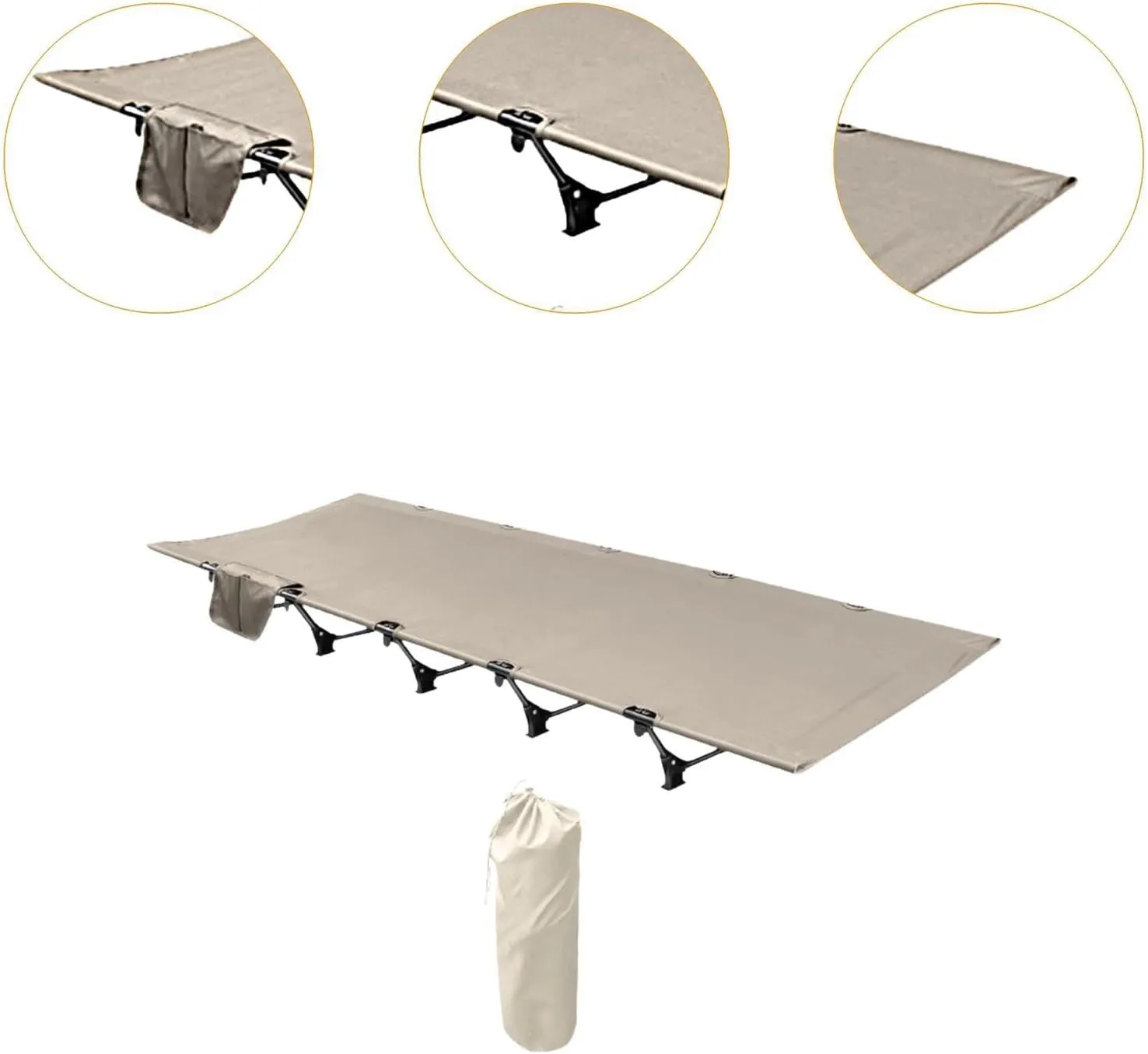 Camping Cot for Outdoor Use with Carrying Bag for All Ages, khaki