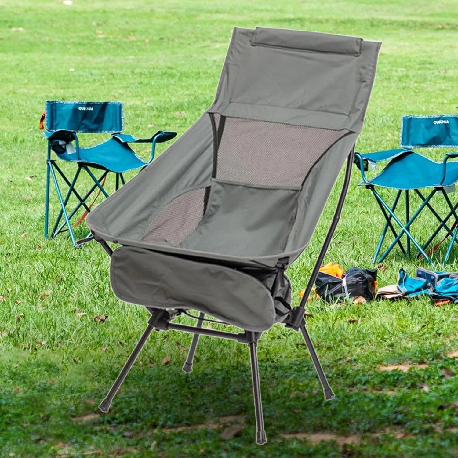 Camping Swing Chair, Compact High Back Furniture, Portable Chair, Telescopic Seat for Travel Hiking, Grey
