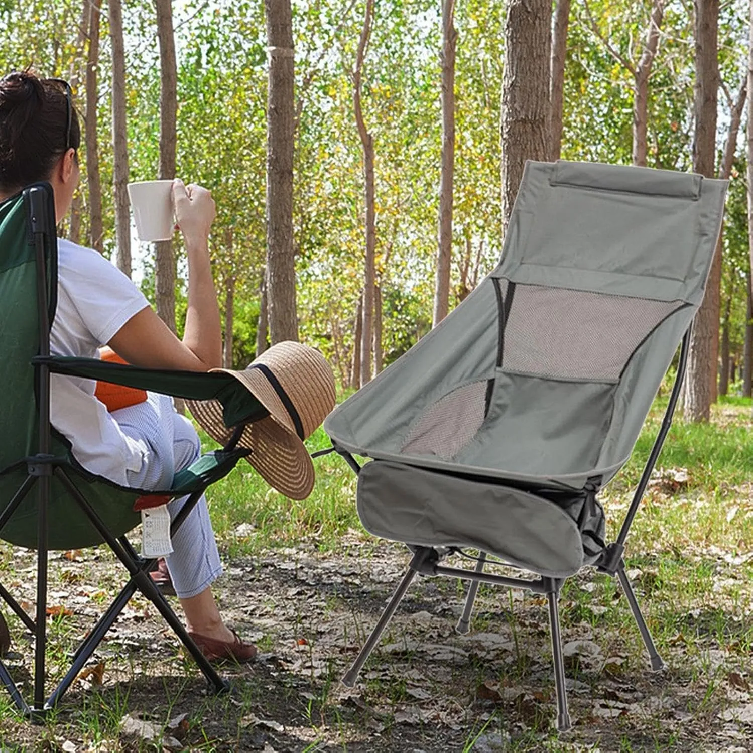 Camping Swing Chair, Compact High Back Furniture, Portable Chair, Telescopic Seat for Travel Hiking, Grey