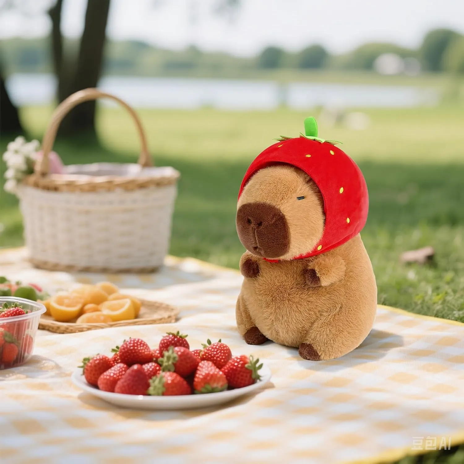 Capybara Plush Soft Capybara Stuffed Animals 13 Inches Capybara Plushies Toy with Strawberry Hat Cute Stuffed Animal Gifts for Kids Grils Boys Christmas Birthday