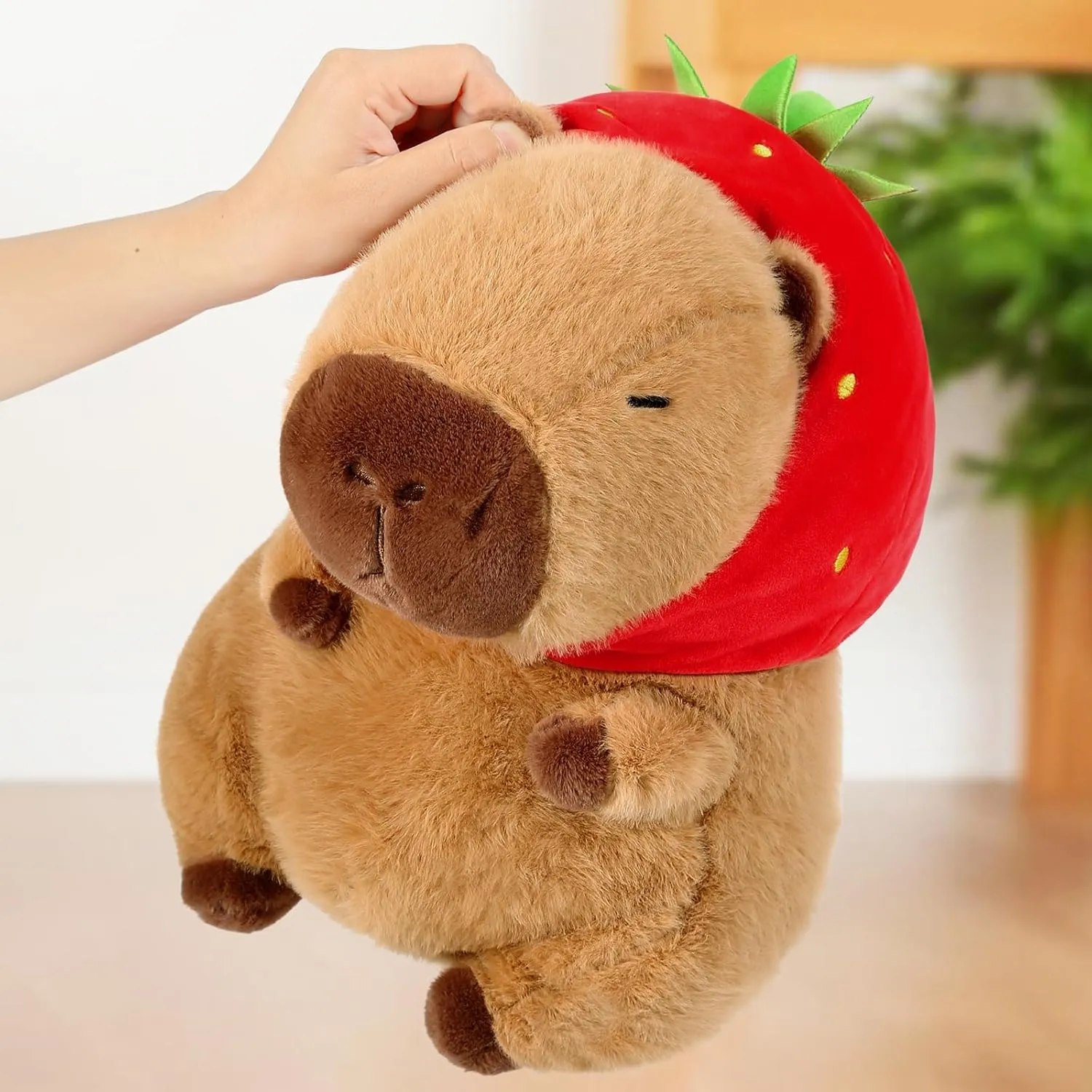 Capybara Plush Soft Capybara Stuffed Animals 13 Inches Capybara Plushies Toy with Strawberry Hat Cute Stuffed Animal Gifts for Kids Grils Boys Christmas Birthday