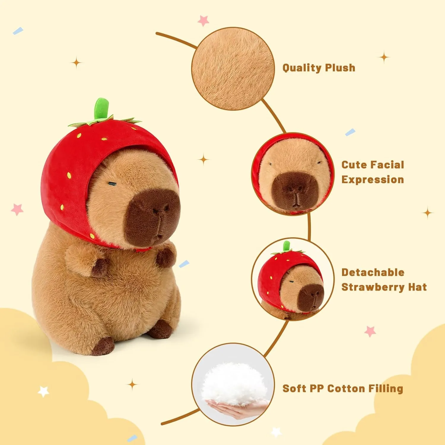 Capybara Plush Soft Capybara Stuffed Animals 13 Inches Capybara Plushies Toy with Strawberry Hat Cute Stuffed Animal Gifts for Kids Grils Boys Christmas Birthday