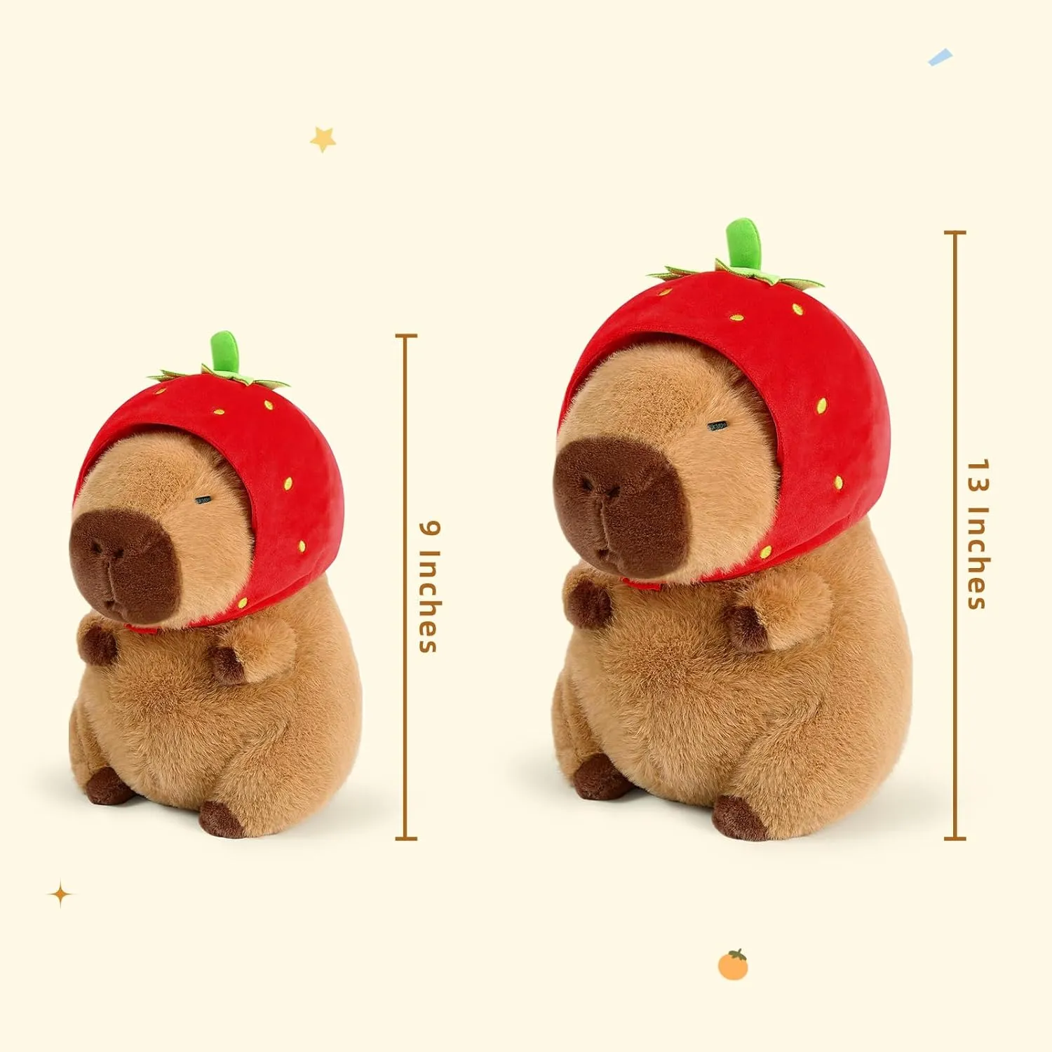 Capybara Plush Soft Capybara Stuffed Animals 13 Inches Capybara Plushies Toy with Strawberry Hat Cute Stuffed Animal Gifts for Kids Grils Boys Christmas Birthday