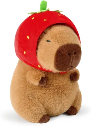 Capybara Plush Soft Capybara Stuffed Animals 13 Inches Capybara Plushies Toy with Strawberry Hat Cute Stuffed Animal Gifts for Kids Grils Boys Christmas Birthday
