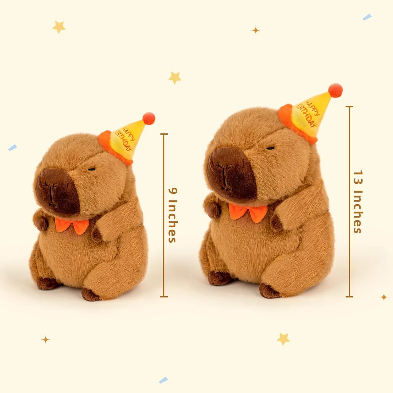 Capybara Plush with Happy Birthday Hat Bow Soft Capibara Stuffed Animal Plushies Toys for Birthday Gifts Party Decoration for Kids Brown 13 inch