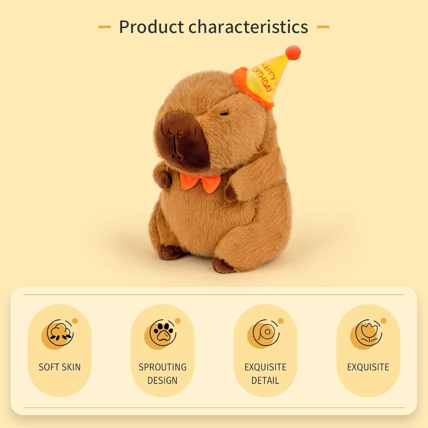 Capybara Plush with Happy Birthday Hat Bow Soft Capibara Stuffed Animal Plushies Toys for Birthday Gifts Party Decoration for Kids Brown 13 inch