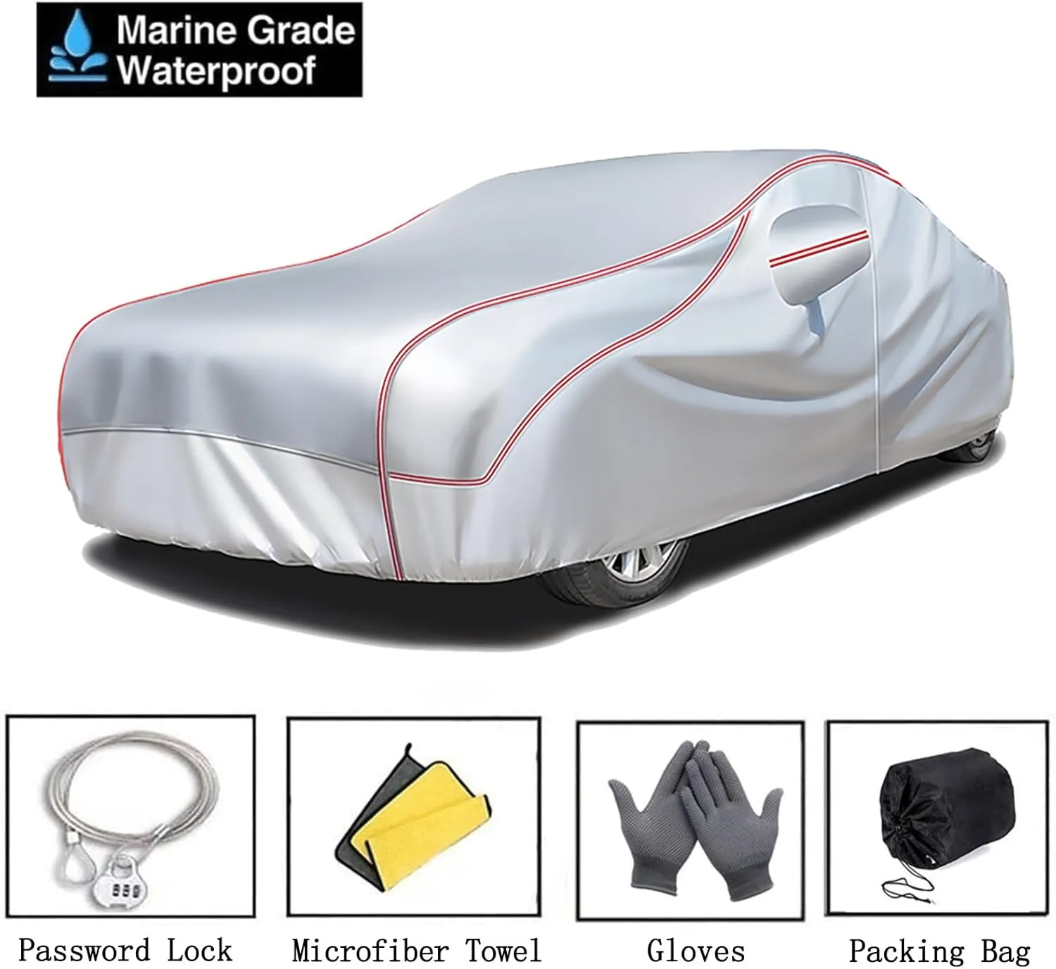 Car Cover Outdoor for DeTomaso Pantera 1985-1991,Thick Oxford Cloth Car Covers Anti-Hail Scratch Waterproof and Breathable,Car Tarpaulin with Side Zippers and Reflective Strips