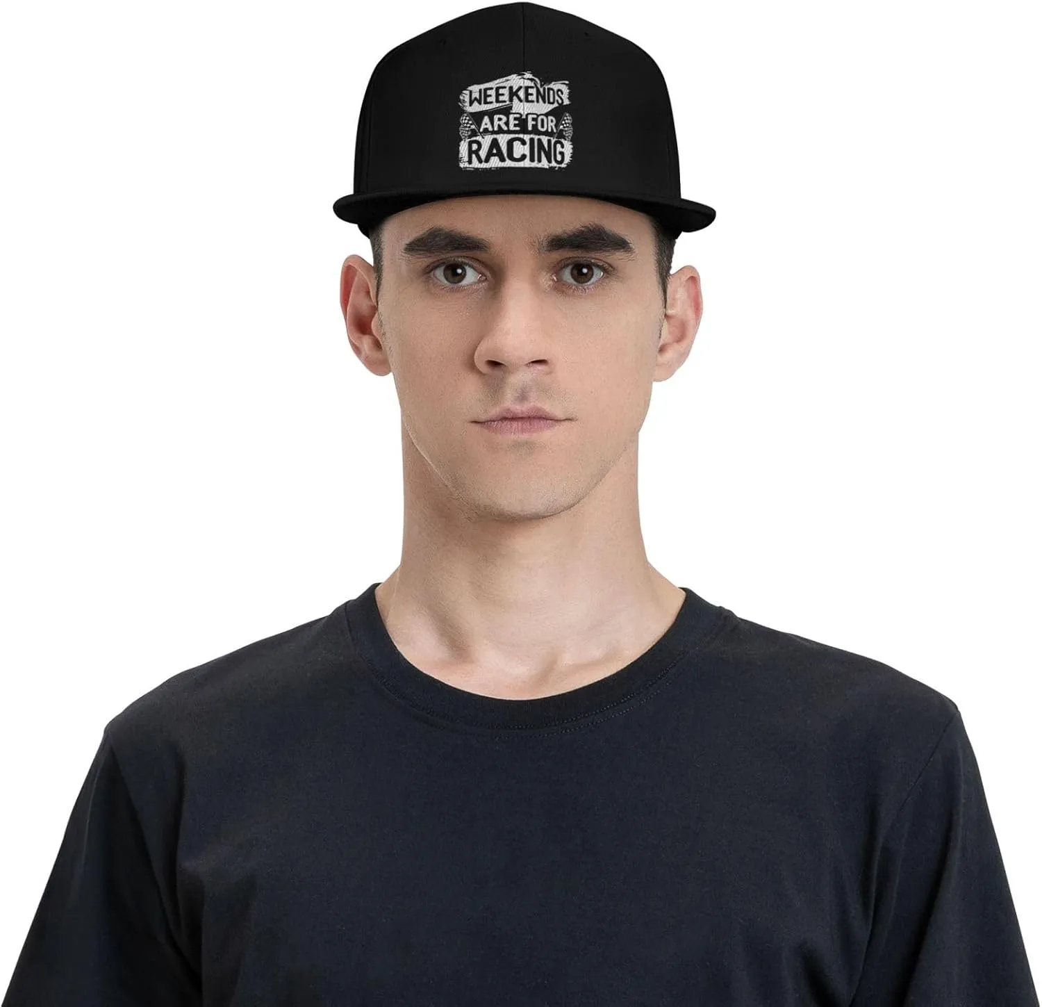 Car Race Bike Racing Racer Flat Brim Baseball Cap,Classic Snapback Hat Adjustable Trucker Hat for Men & Women,Black