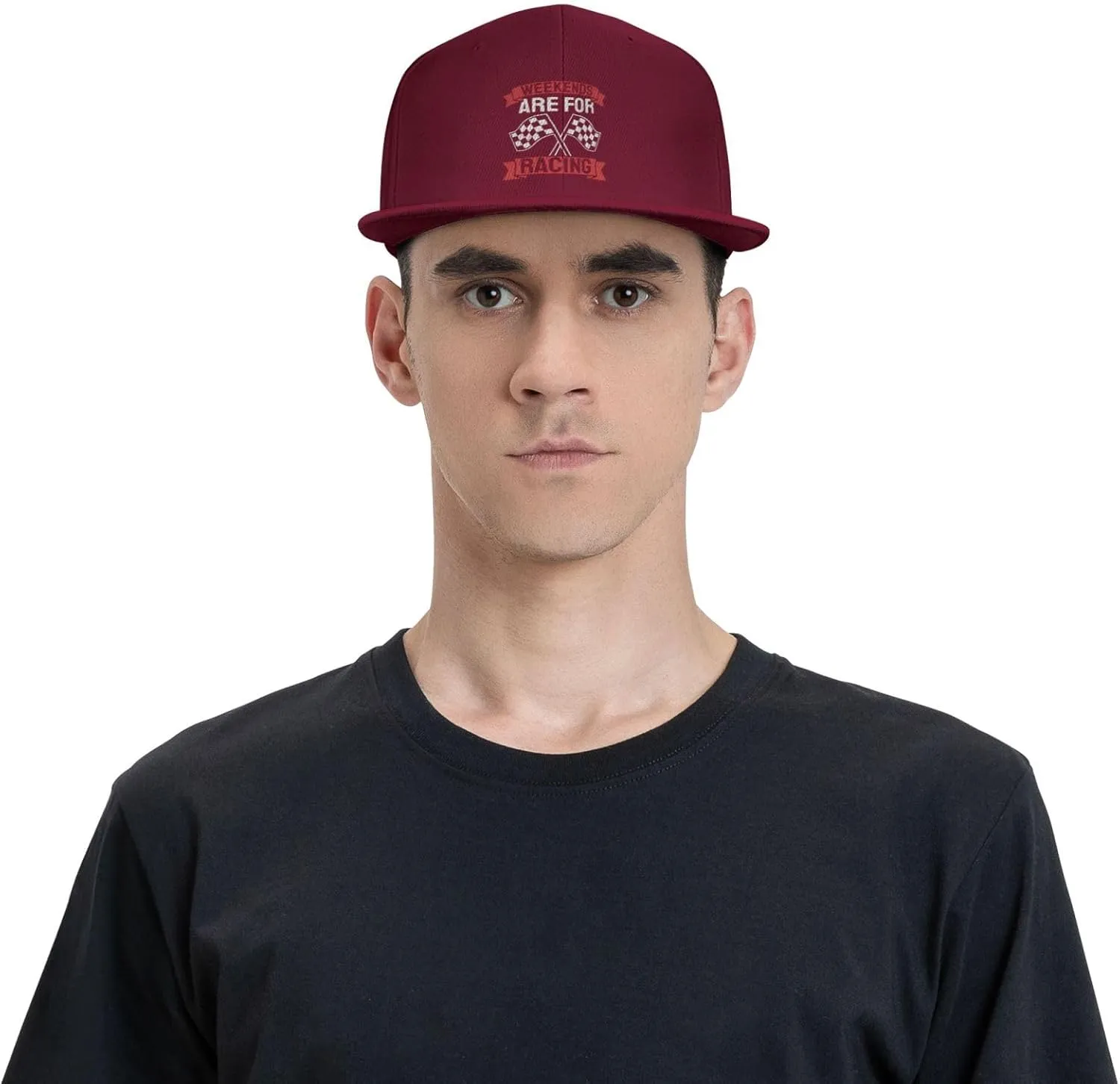 Car Race Bike Racing Racer Flat Brim Baseball Cap,Classic Snapback Hat Adjustable Trucker Hat for Men & Women,Black