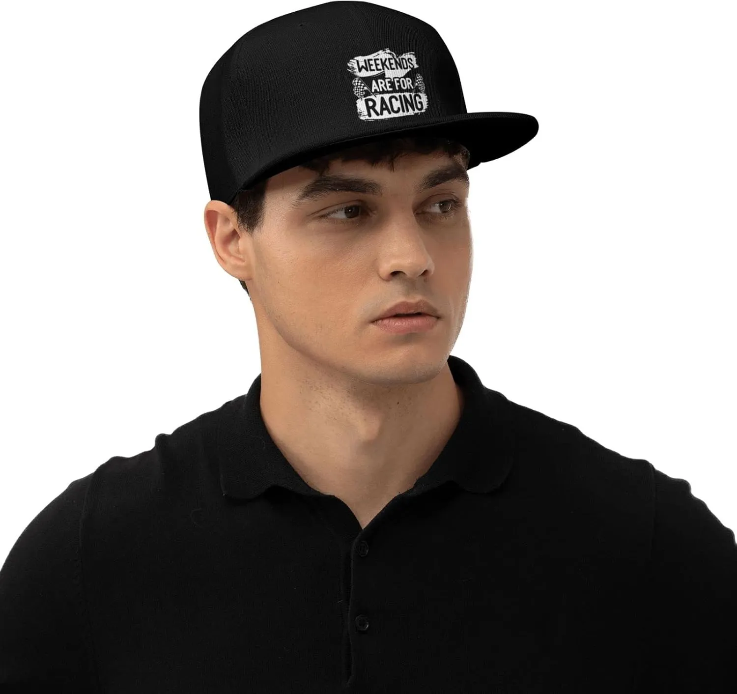 Car Race Bike Racing Racer Flat Brim Baseball Cap,Classic Snapback Hat Adjustable Trucker Hat for Men & Women,Black