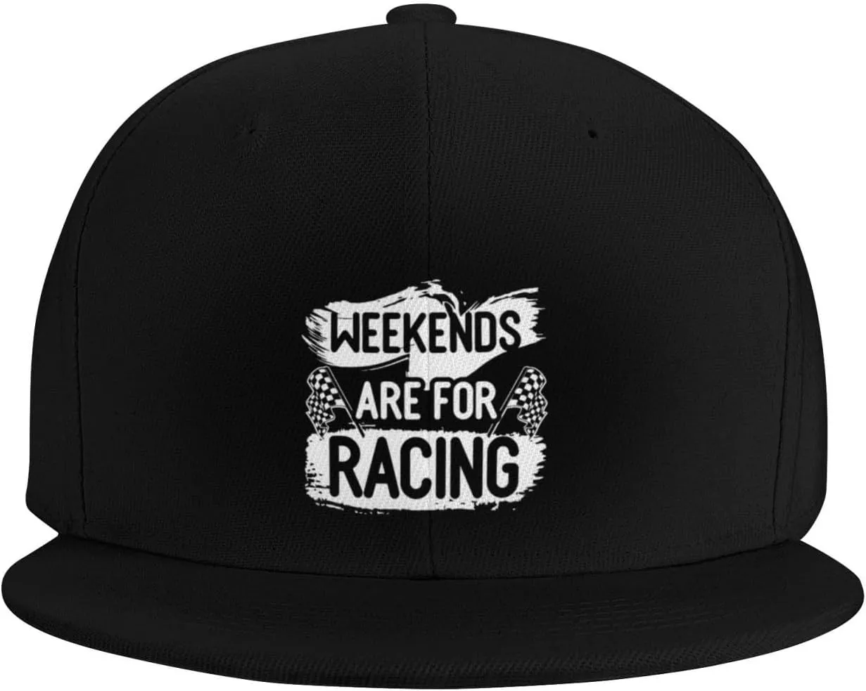 Car Race Bike Racing Racer Flat Brim Baseball Cap,Classic Snapback Hat Adjustable Trucker Hat for Men & Women,Black