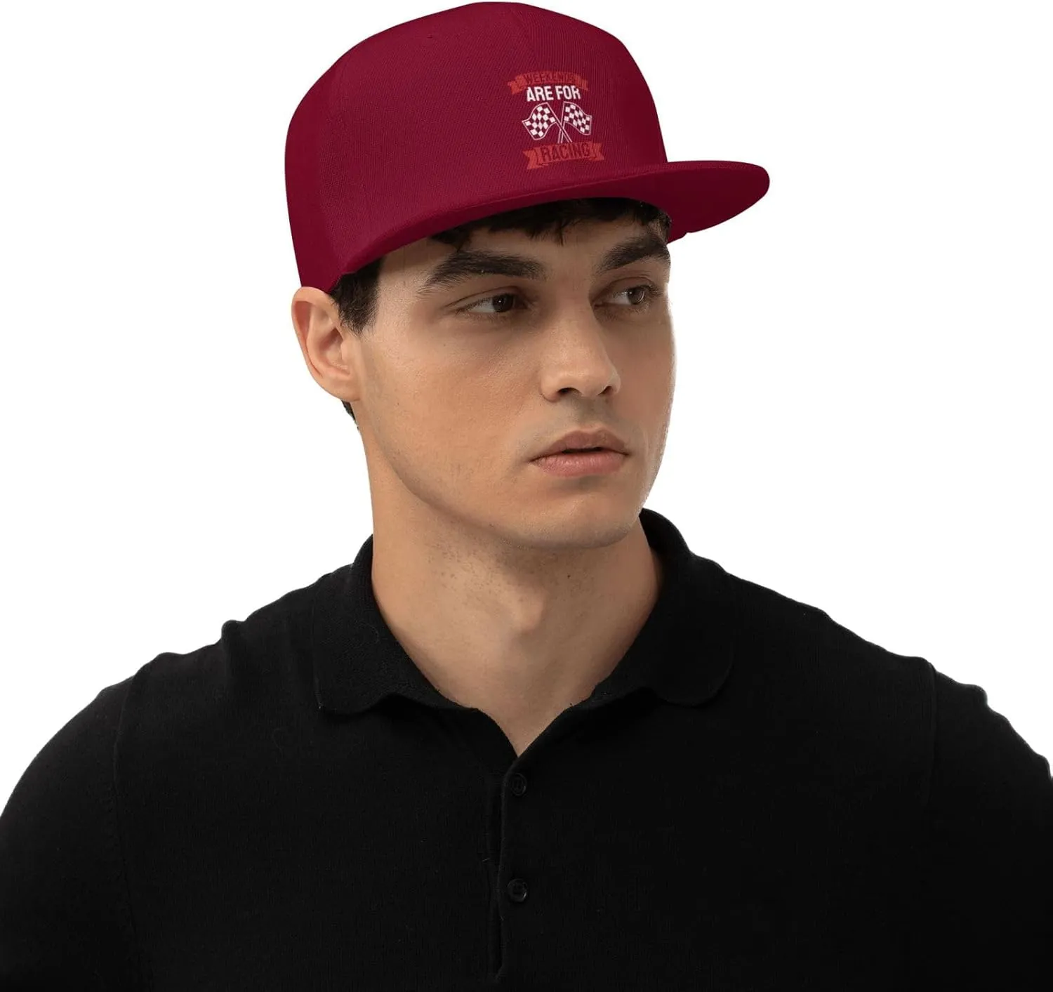 Car Race Bike Racing Racer Flat Brim Baseball Cap,Classic Snapback Hat Adjustable Trucker Hat for Men & Women,Black