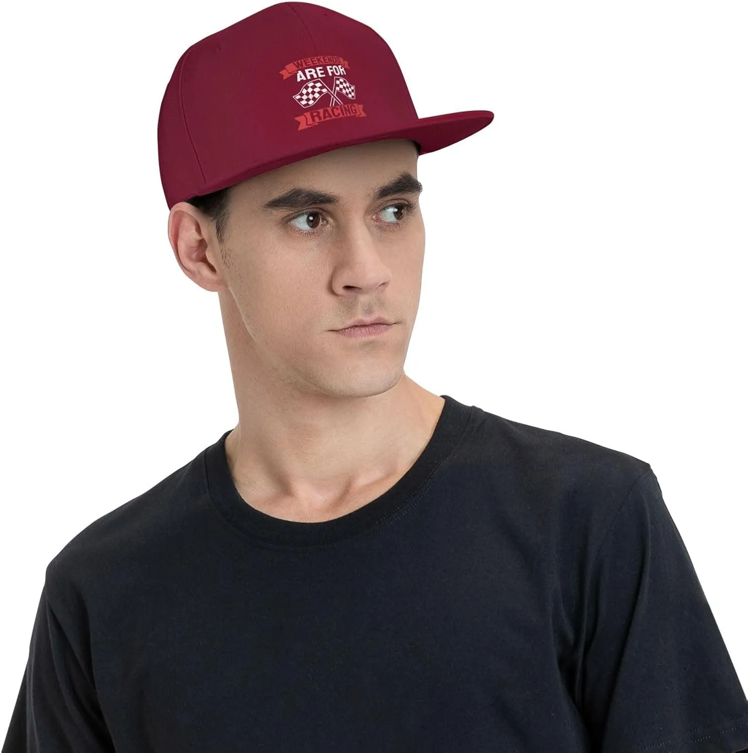Car Race Bike Racing Racer Flat Brim Baseball Cap,Classic Snapback Hat Adjustable Trucker Hat for Men & Women,Black