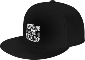 Car Race Bike Racing Racer Flat Brim Baseball Cap,Classic Snapback Hat Adjustable Trucker Hat for Men & Women,Black