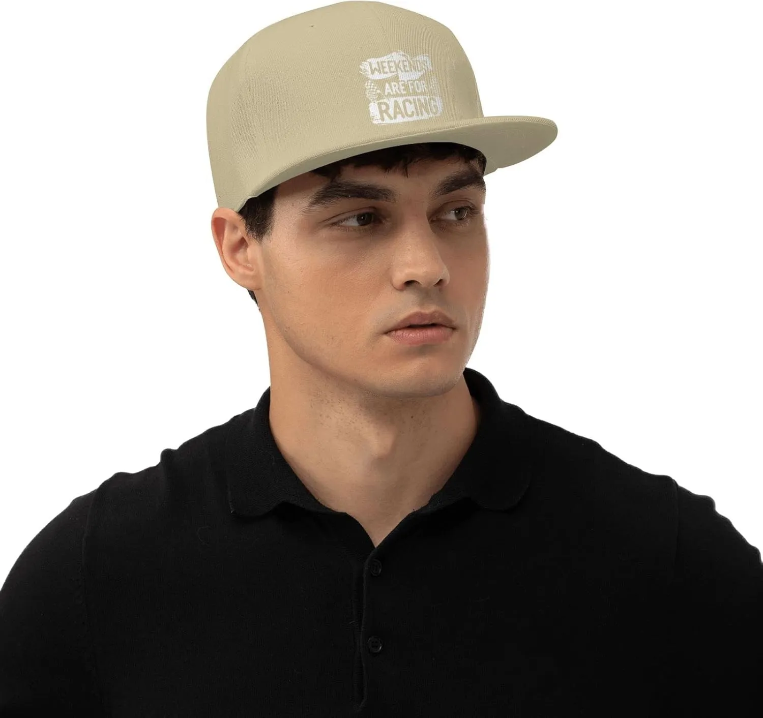 Car Race Bike Racing Racer Flat Brim Baseball Cap,Classic Snapback Hat Adjustable Trucker Hat for Men & Women,Black