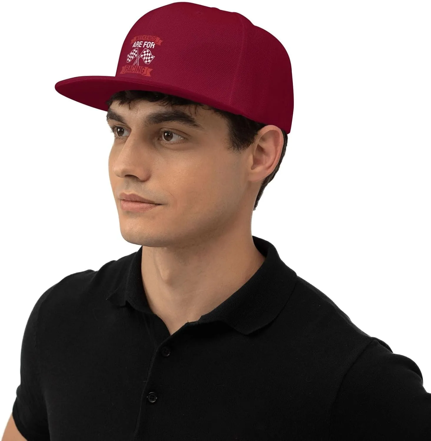 Car Race Bike Racing Racer Flat Brim Baseball Cap,Classic Snapback Hat Adjustable Trucker Hat for Men & Women,Black