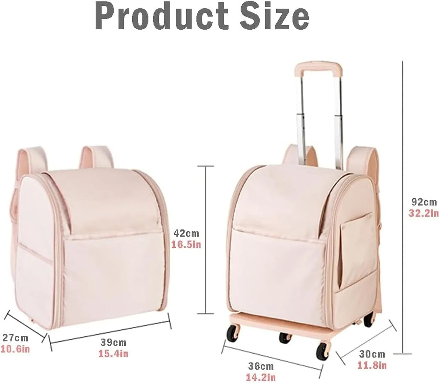 Cat Dog Carrier Backpacks with Wheels, Pet Backpack Travel Carrier with Telescopic Handle and Detachable Rod Platform, Foldable Pet Carrier, Breathable Pet Trolley Bag,Gray