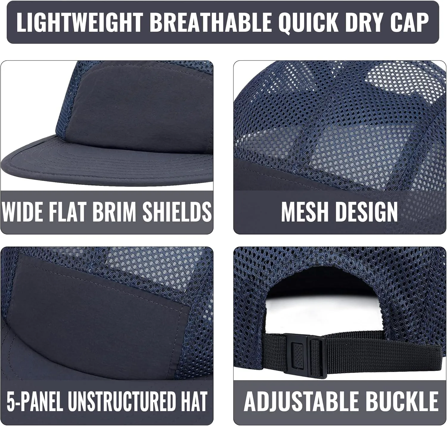 CLAPE Mesh Flat Brim Ball Cap Trucker 5-Panel Hat Quick Dry Baseball Cap Sports Running Hat Snapback Workout Dad Hats